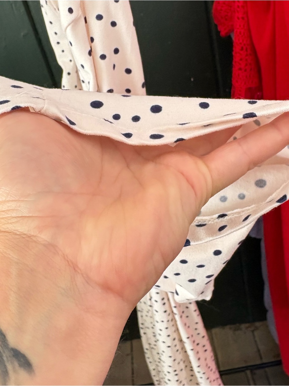 Catherine Malandrino Cream Polka Dot Wrap Robe with Black Dots - Picture 4 of 13